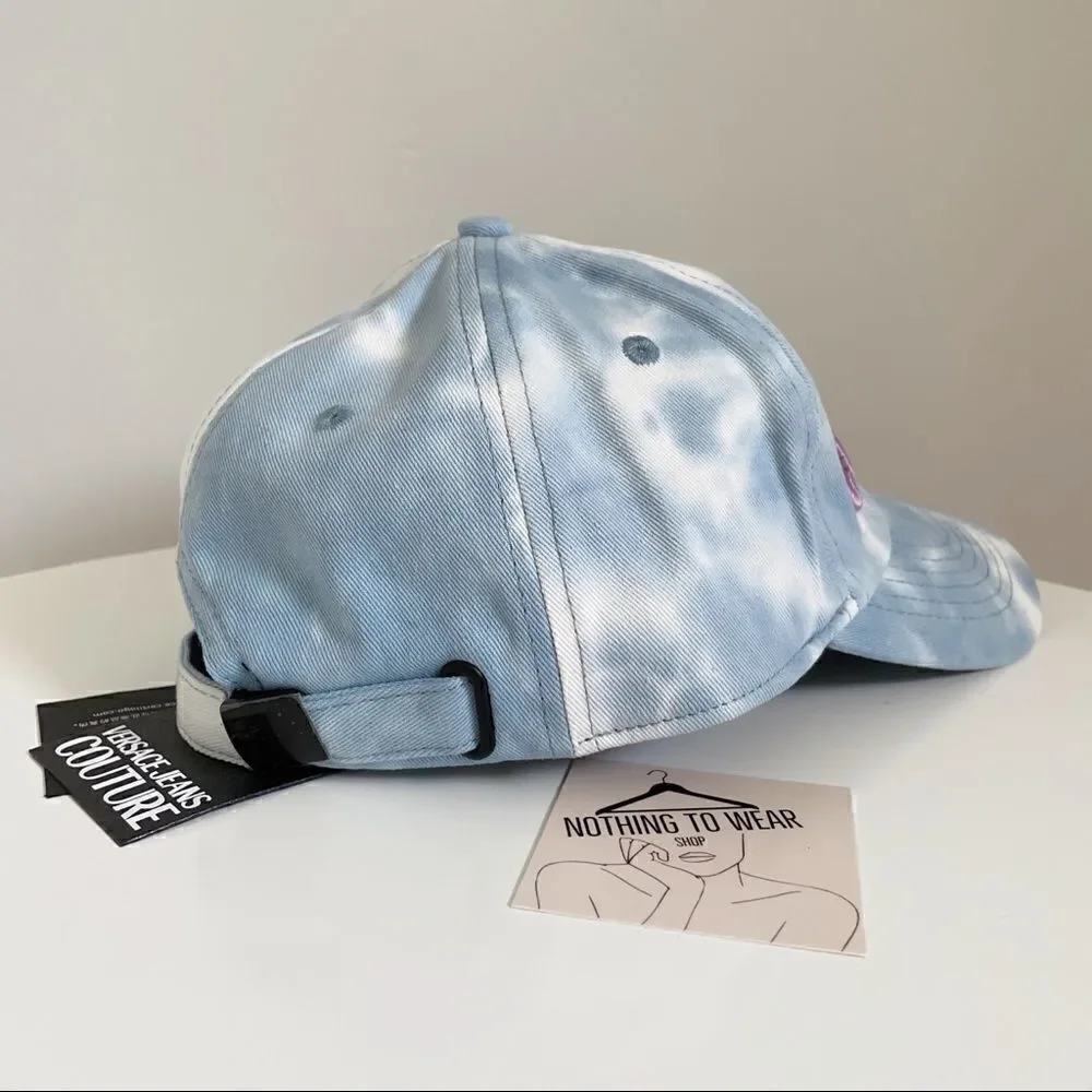 ⭕️ VERSACE JEANS Cap Hat Logo Designer Tie-dye Blue White Purple Denim